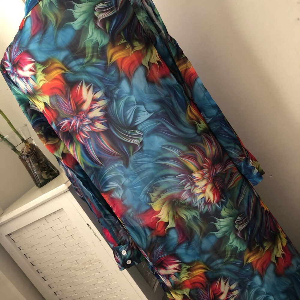 Floral abstract print long open sleeve coverup - Picture 10 of 10